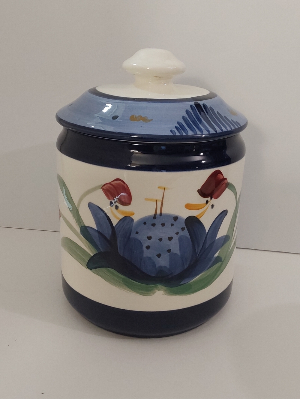 Gail Pittman Hand- Painted Ceramic Canister with Lid